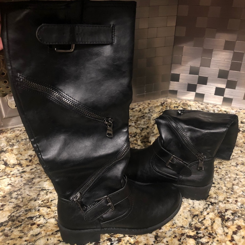 Black zip and buckle riding boots